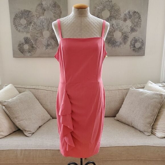 Bebe Coral Cascading Ruffle Front Tank Dress size 12- NEW - Picture 2 of 11